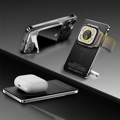 Ultradünne Schnellladebatterie mit integrierter Halterung, Magnetband, kabelloser externer Batterie, mobiler Stromversorgung