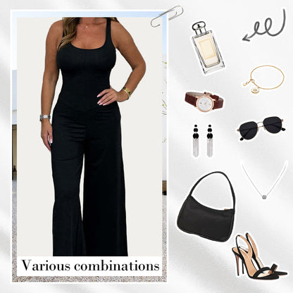 Sexy, rückenfreier Jumpsuit mit U-Ausschnitt und weitem Bein für Damen