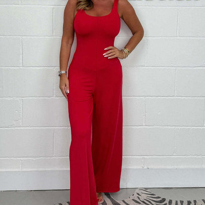 Sexy, rückenfreier Jumpsuit mit U-Ausschnitt und weitem Bein für Damen
