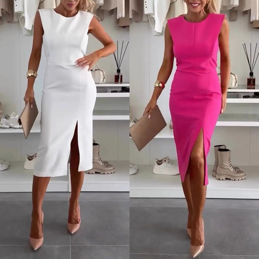 Ärmelloses, figurbetontes Damenkleid mit Schlitz