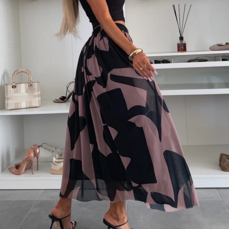 ☀️2025 frühsommer neu 👗Damen-Maxirock mit trendigem Druck und elastischem Bund