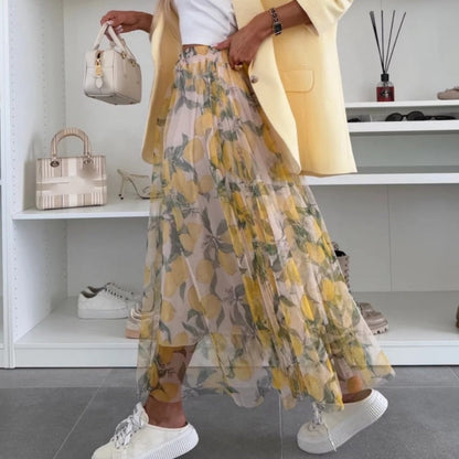 ☀️2025 frühsommer neu 👗Damen-Maxirock mit trendigem Druck und elastischem Bund