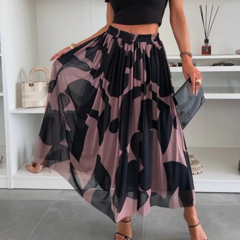 ☀️2025 frühsommer neu 👗Damen-Maxirock mit trendigem Druck und elastischem Bund