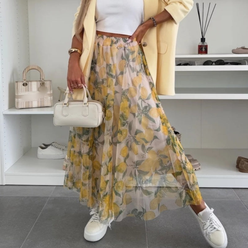 ☀️2025 frühsommer neu 👗Damen-Maxirock mit trendigem Druck und elastischem Bund