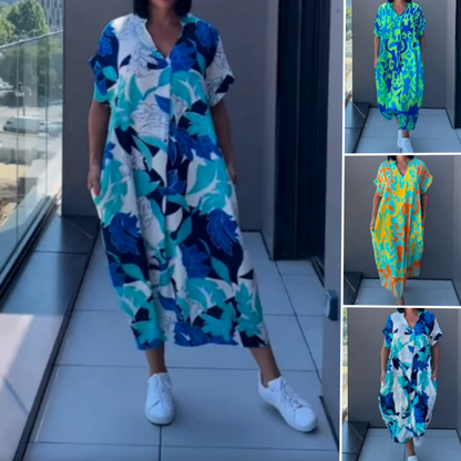 Lässiges, elegantes, bedrucktes Kleid mit V-Ausschnitt für Damen