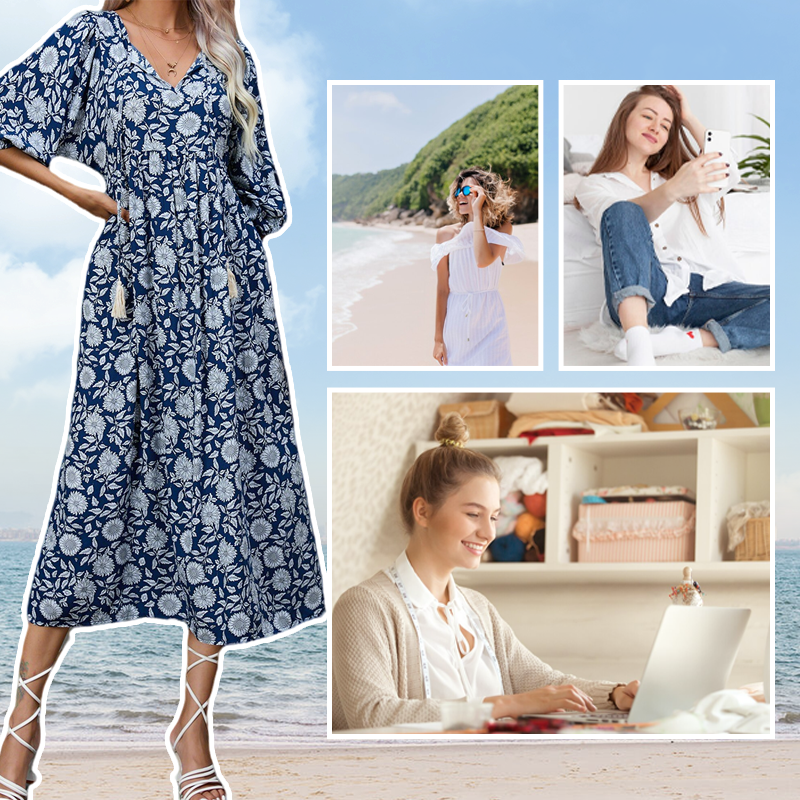 👗🌸 ‌SOMMERLICHE BLÜTENPRAHT: V-Ausschnitt Maxikleider mit LUXUS-CHIFFON‌ 👗🌸