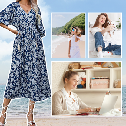 👗🌸 ‌SOMMERLICHE BLÜTENPRAHT: V-Ausschnitt Maxikleider mit LUXUS-CHIFFON‌ 👗🌸