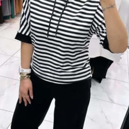 🎁Schnäppchen 50 % RABATT🔥Frauen gestreifte Top & Solid Hosen Set