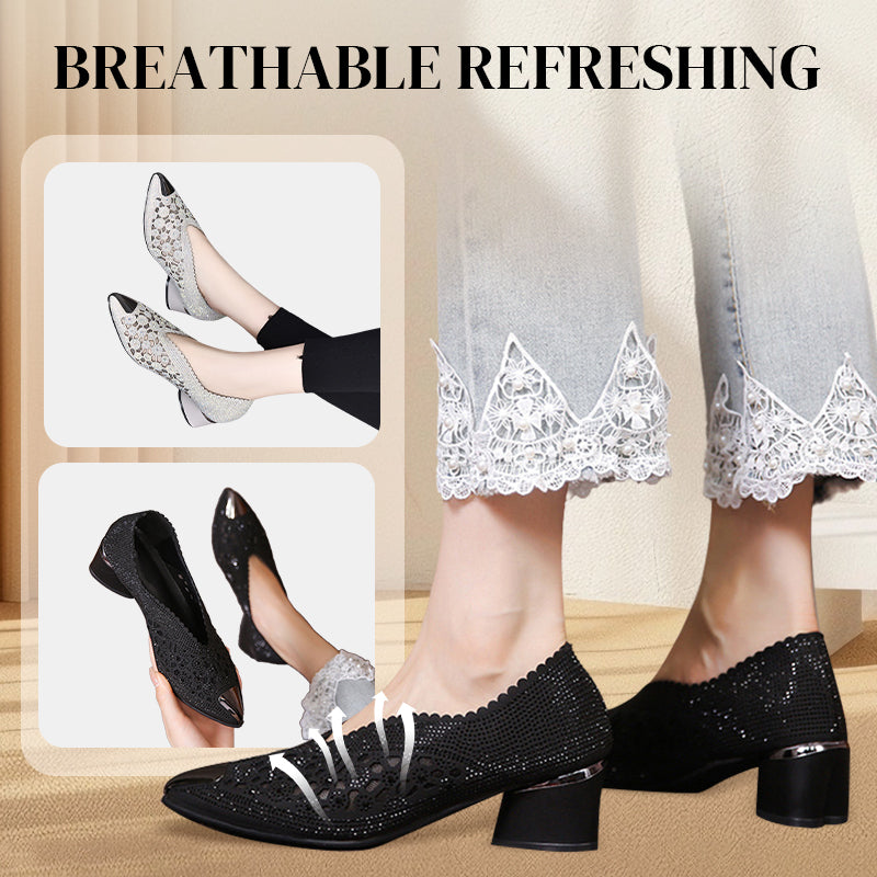 🔥Zeitlich begrenzter Rabatt👡Slipper aus Mesh mit Kristallen und dickem Absatz