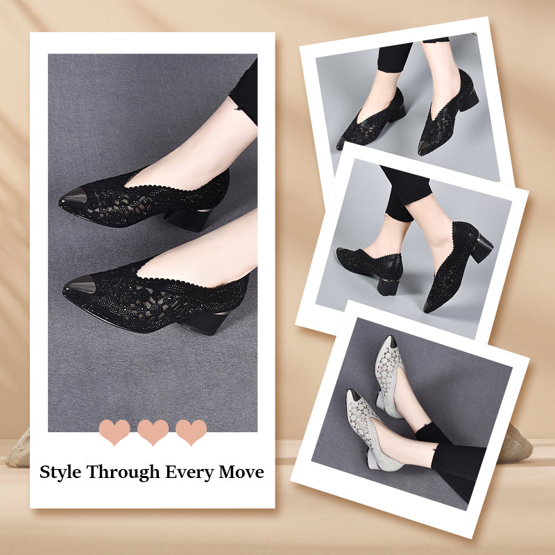 🔥Zeitlich begrenzter Rabatt👡Slipper aus Mesh mit Kristallen und dickem Absatz