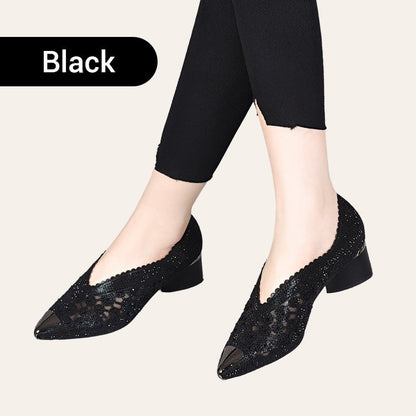 🔥Zeitlich begrenzter Rabatt👡Slipper aus Mesh mit Kristallen und dickem Absatz
