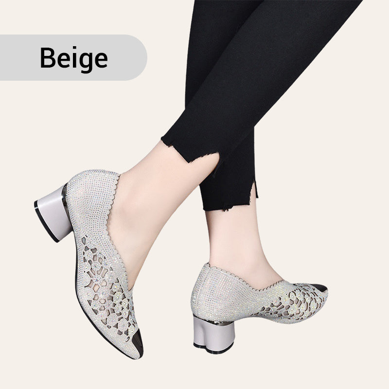 🔥Zeitlich begrenzter Rabatt👡Slipper aus Mesh mit Kristallen und dickem Absatz
