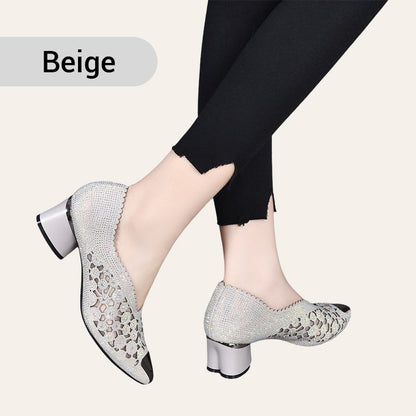 🔥Zeitlich begrenzter Rabatt👡Slipper aus Mesh mit Kristallen und dickem Absatz