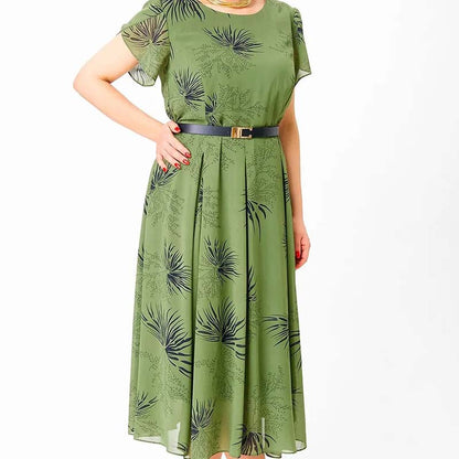 Damen A-Linien Midikleid mit Gürtel