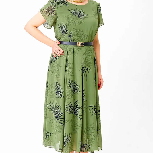 Damen A-Linien Midikleid mit Gürtel