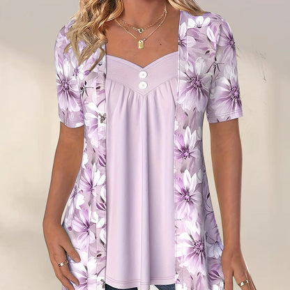 Unregelmäßiges Patchwork-Top mit Blumenmuster für Frauen