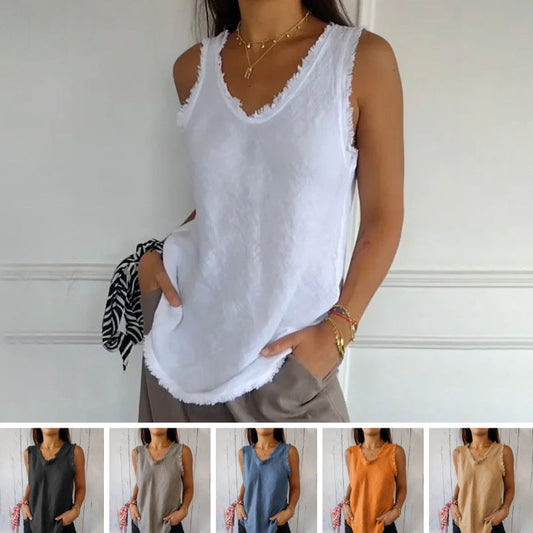 Ärmelloses Damen-T-Shirt aus Leinen und Baumwolle