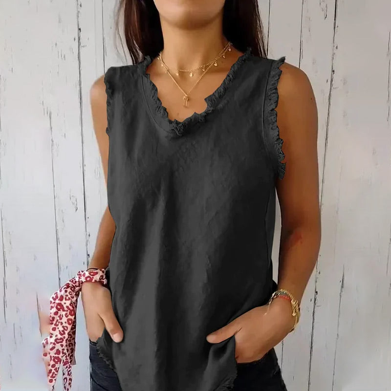Ärmelloses Damen-T-Shirt aus Leinen und Baumwolle