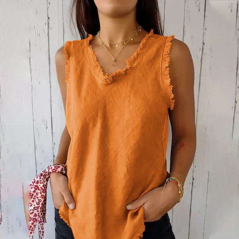 Ärmelloses Damen-T-Shirt aus Leinen und Baumwolle