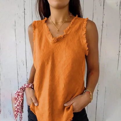 Ärmelloses Damen-T-Shirt aus Leinen und Baumwolle