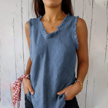 Ärmelloses Damen-T-Shirt aus Leinen und Baumwolle