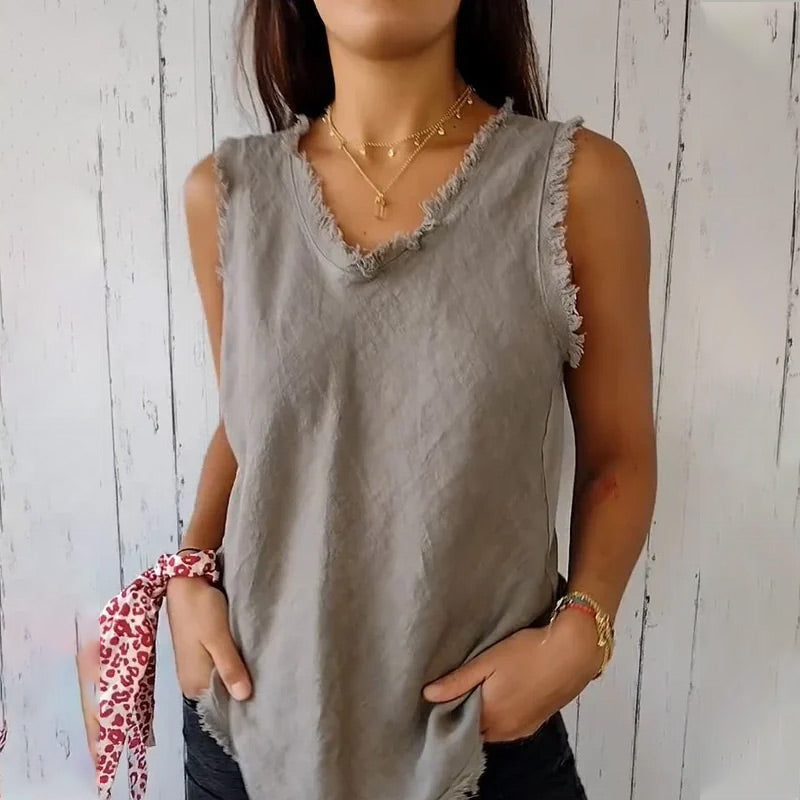 Ärmelloses Damen-T-Shirt aus Leinen und Baumwolle