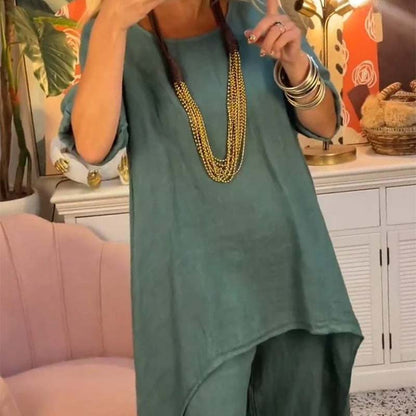 Damen zweiteiliges Set: asymmetrisches Oberteil und Hose