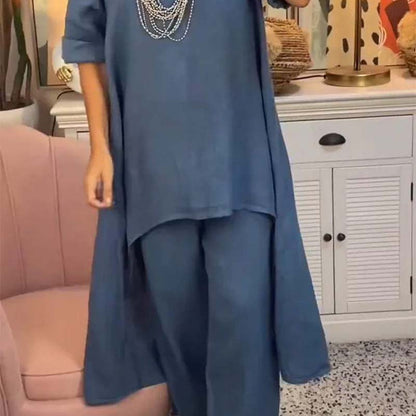 Damen zweiteiliges Set: asymmetrisches Oberteil und Hose