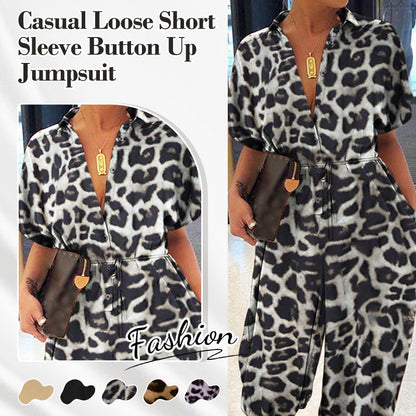 Lässiger, lockerer, kurzärmliger Jumpsuit mit Knopfleiste für Damen