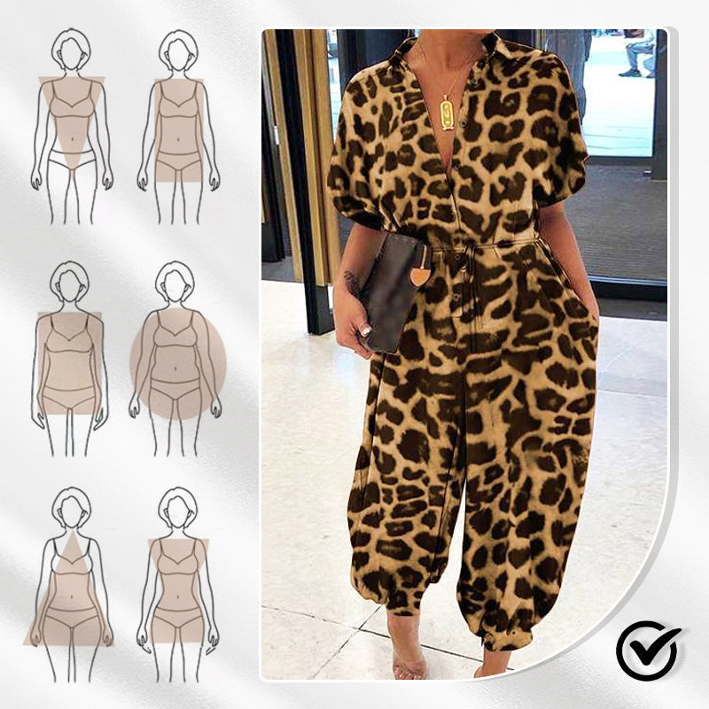 Lässiger, lockerer, kurzärmliger Jumpsuit mit Knopfleiste für Damen