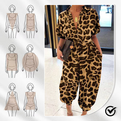 Lässiger, lockerer, kurzärmliger Jumpsuit mit Knopfleiste für Damen