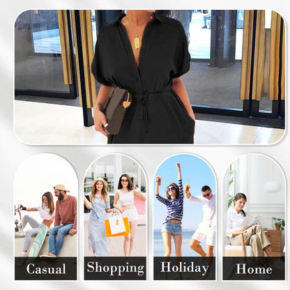 Lässiger, lockerer, kurzärmliger Jumpsuit mit Knopfleiste für Damen