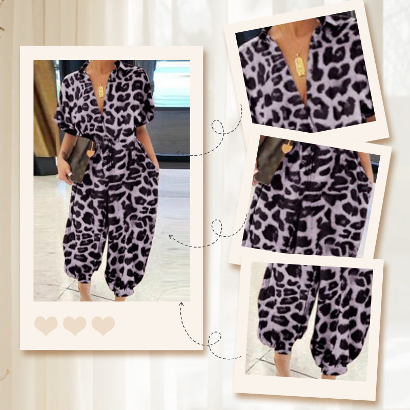 Lässiger, lockerer, kurzärmliger Jumpsuit mit Knopfleiste für Damen