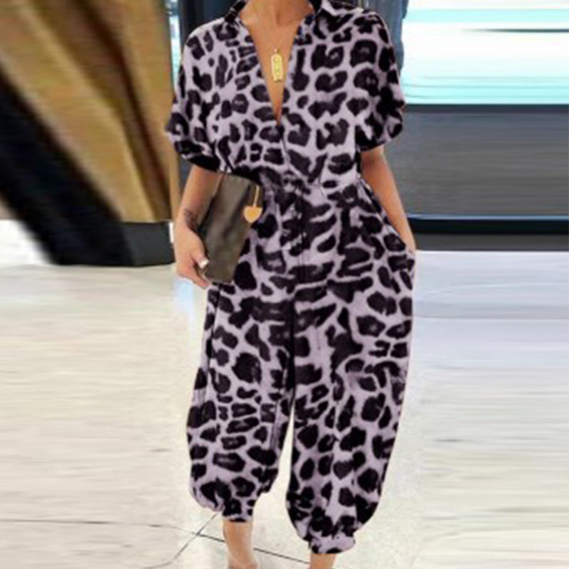Lässiger, lockerer, kurzärmliger Jumpsuit mit Knopfleiste für Damen