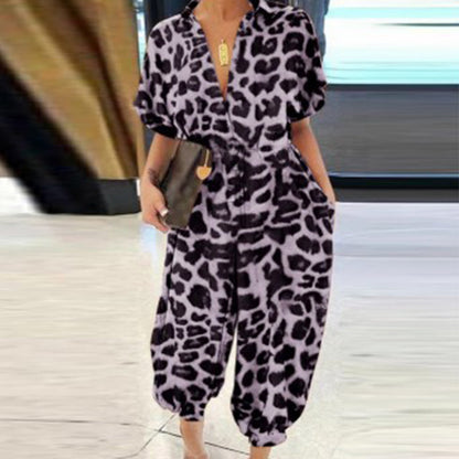 Lässiger, lockerer, kurzärmliger Jumpsuit mit Knopfleiste für Damen