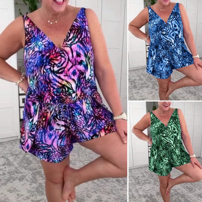 🔥Sommer Hot Sale 50%OFF🩱🏖️Ärmelloser Badeanzug mit V-Ausschnitt und Print