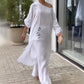 Modisches, einfarbiges, schräge Schulterpartie, langes Oberteil und Hose, zweiteiliges Set für Damen