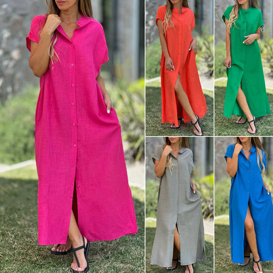 💥50% Rabatt, kaufen Sie💥❤️Lässiges Hemdblusenkleid mit Knopfleiste und Seitenschlitz für Damen