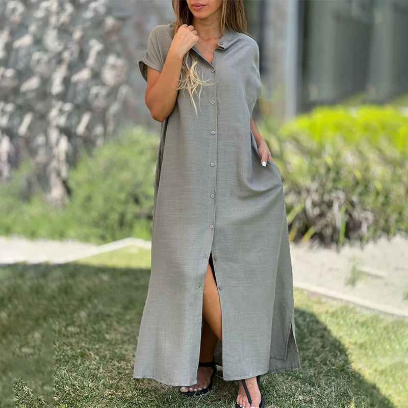 💥50% Rabatt, kaufen Sie💥❤️Lässiges Hemdblusenkleid mit Knopfleiste und Seitenschlitz für Damen