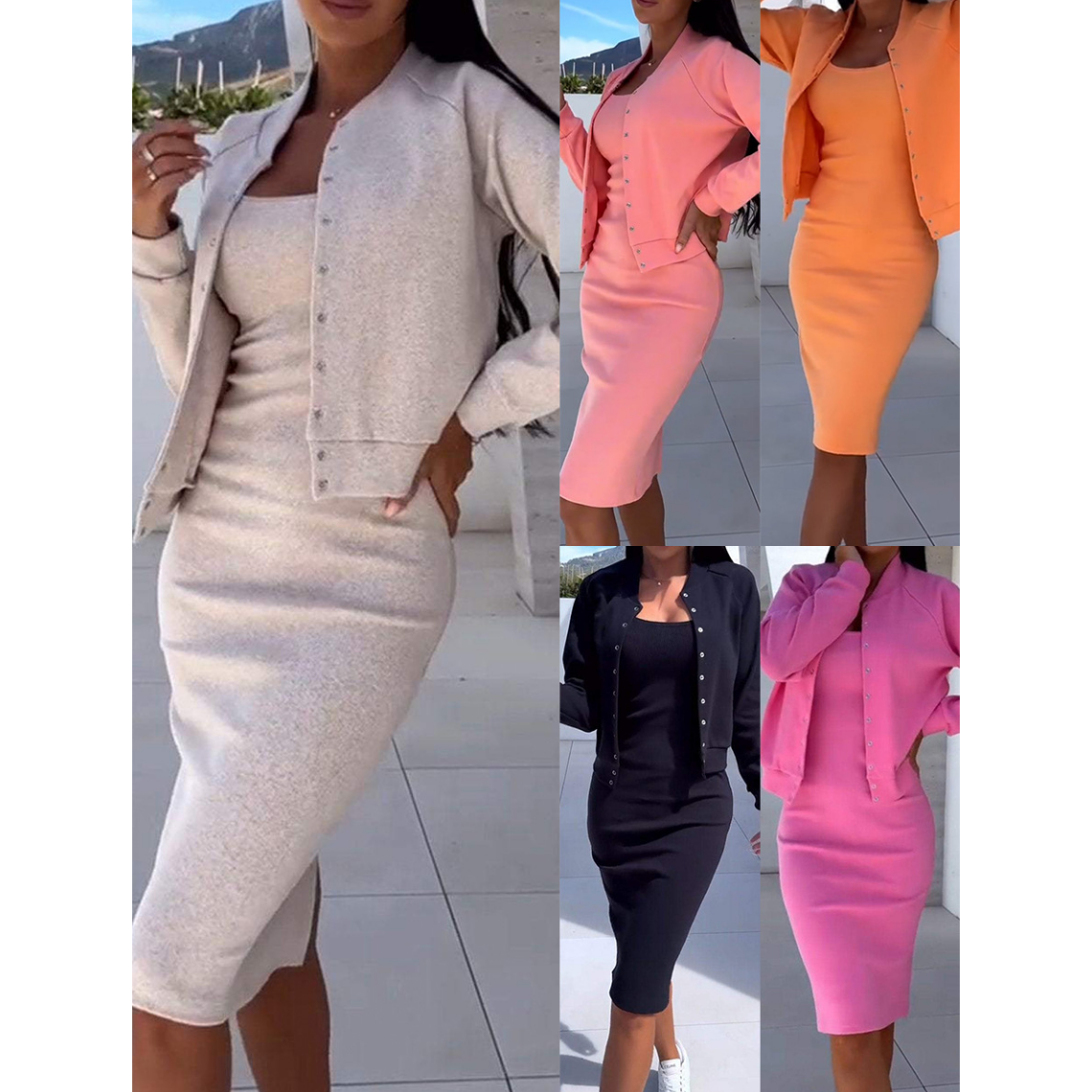 Spaghetti-Träger Bodycon Kleid & Jacke Set