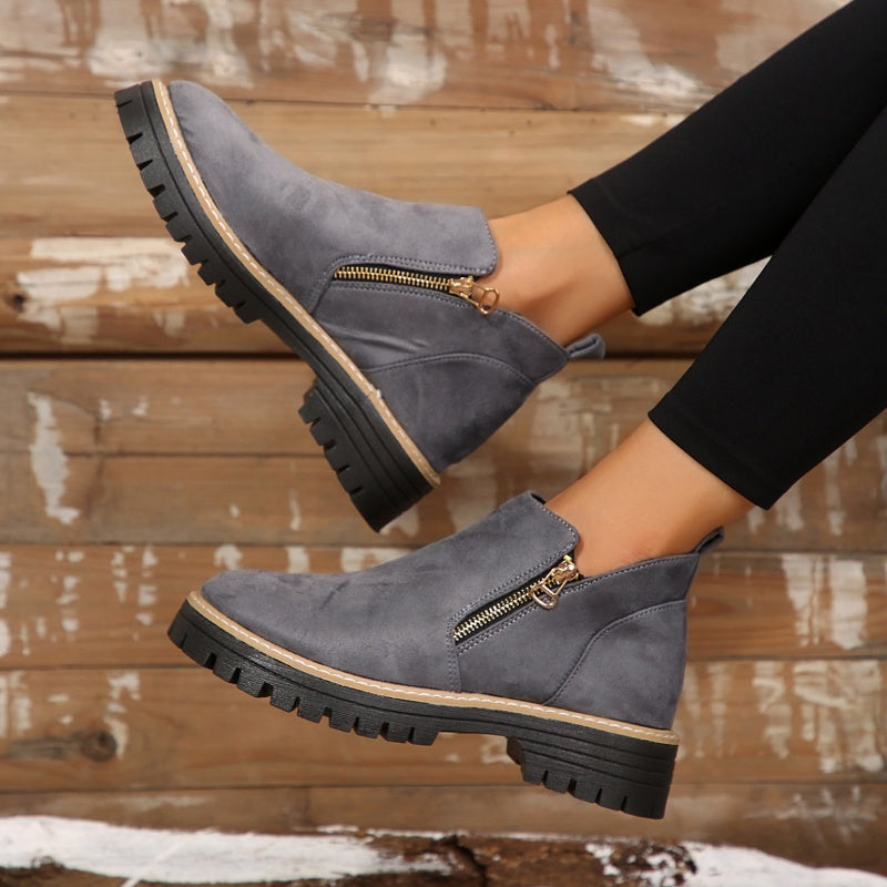 🥾 Damenschuhe trendig und komfortabel, runde Spitze mit Zip 🌟👢