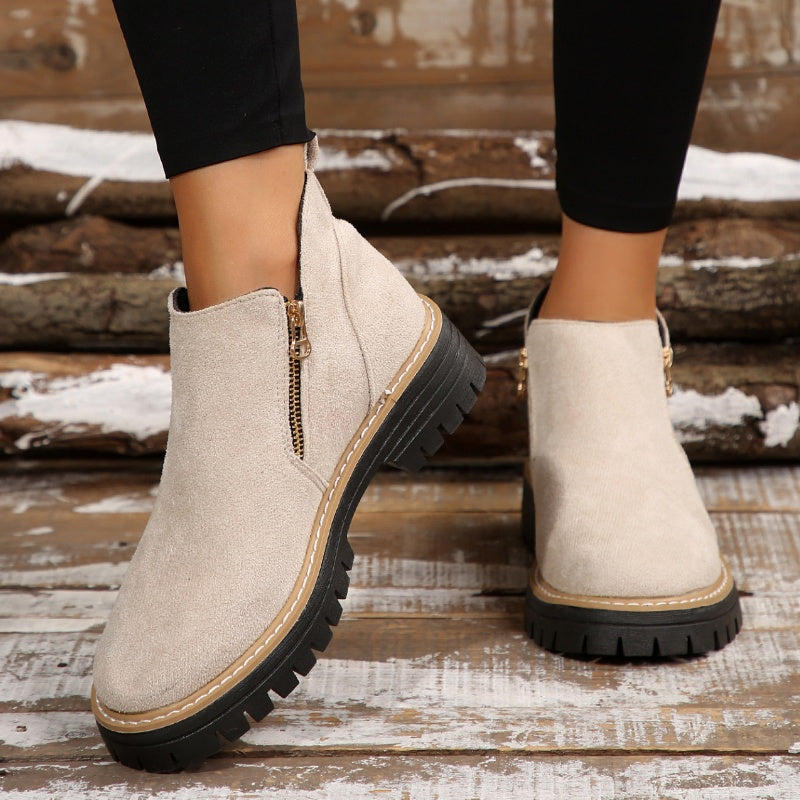 🥾 Damenschuhe trendig und komfortabel, runde Spitze mit Zip 🌟👢