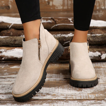 🥾 Damenschuhe trendig und komfortabel, runde Spitze mit Zip 🌟👢
