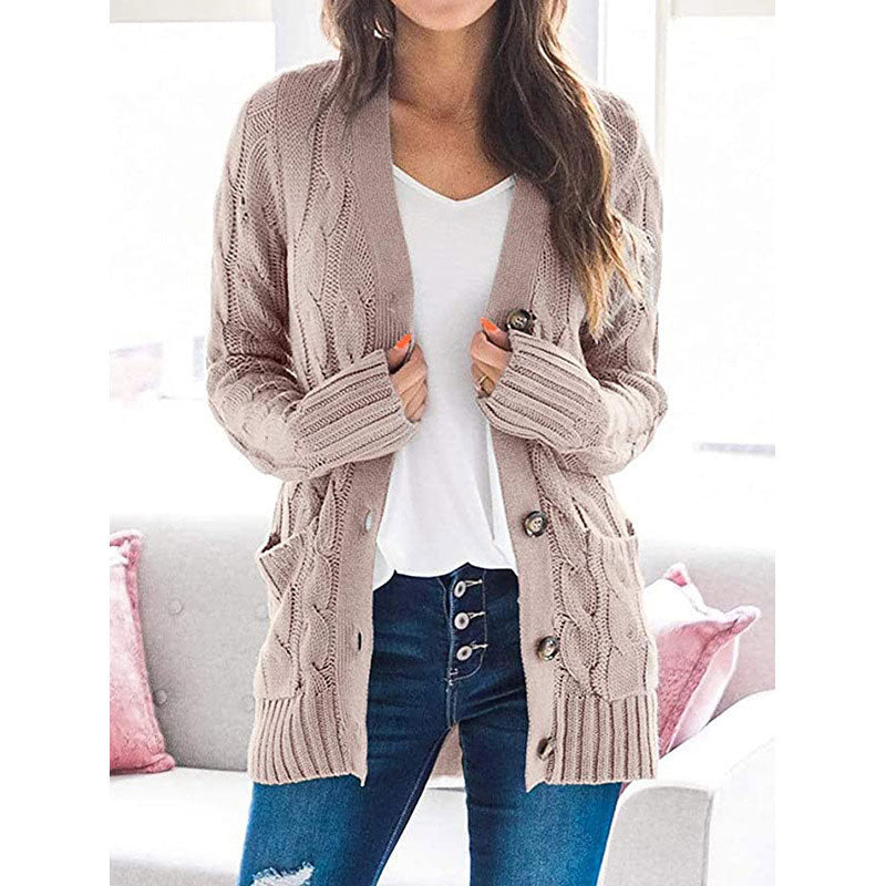Lässige Damen-Strickjacke für Herbst mit langen Ärmeln, Knopfleiste und offenem Vorderteil