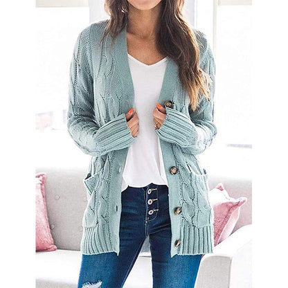 Lässige Damen-Strickjacke für Herbst mit langen Ärmeln, Knopfleiste und offenem Vorderteil