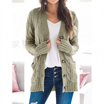 Lässige Damen-Strickjacke für Herbst mit langen Ärmeln, Knopfleiste und offenem Vorderteil