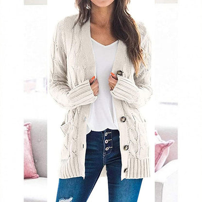 Lässige Damen-Strickjacke für Herbst mit langen Ärmeln, Knopfleiste und offenem Vorderteil
