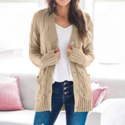 Lässige Damen-Strickjacke für Herbst mit langen Ärmeln, Knopfleiste und offenem Vorderteil