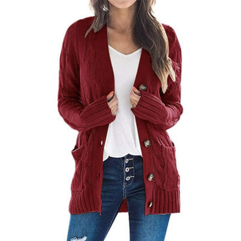 Lässige Damen-Strickjacke für Herbst mit langen Ärmeln, Knopfleiste und offenem Vorderteil