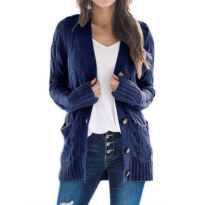 Lässige Damen-Strickjacke für Herbst mit langen Ärmeln, Knopfleiste und offenem Vorderteil
